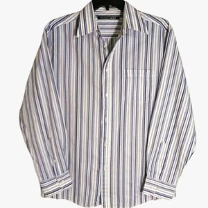 CARBON BLACK Cotton Menswear Blue And White Striped Button Down Dress Shirt Top